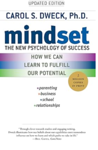 Cover of 'Mindset: The New Psychology of Success' book by Carol S. Dweck, featuring the title and promises that the books makes on a white backround.